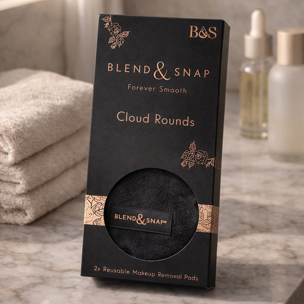 Blend & Snap CloudRounds – reusable black makeup remover pads, 2-pack